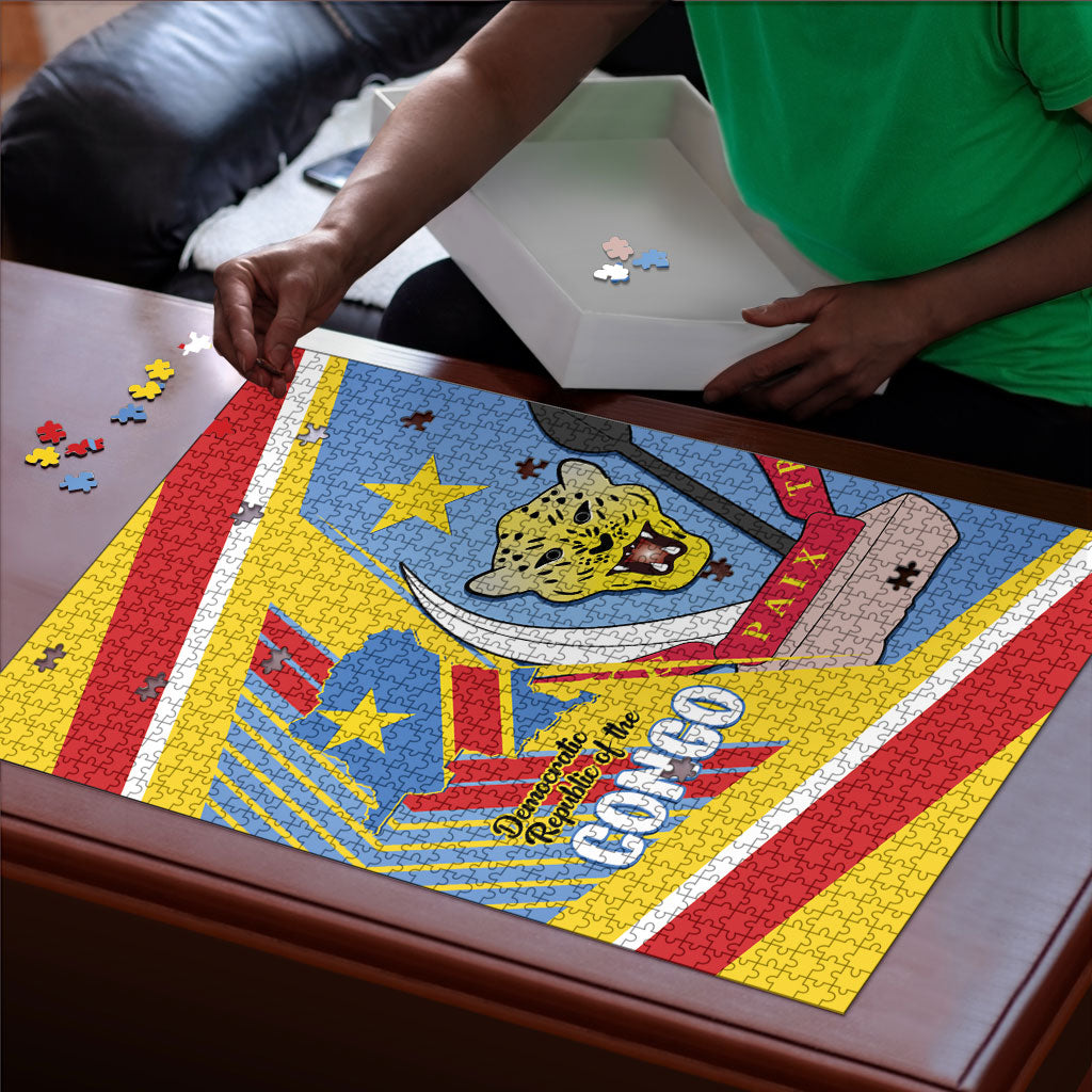 DR Congo Independence Day Puzzle Congo-Kinshasa Coat Of Arms Style