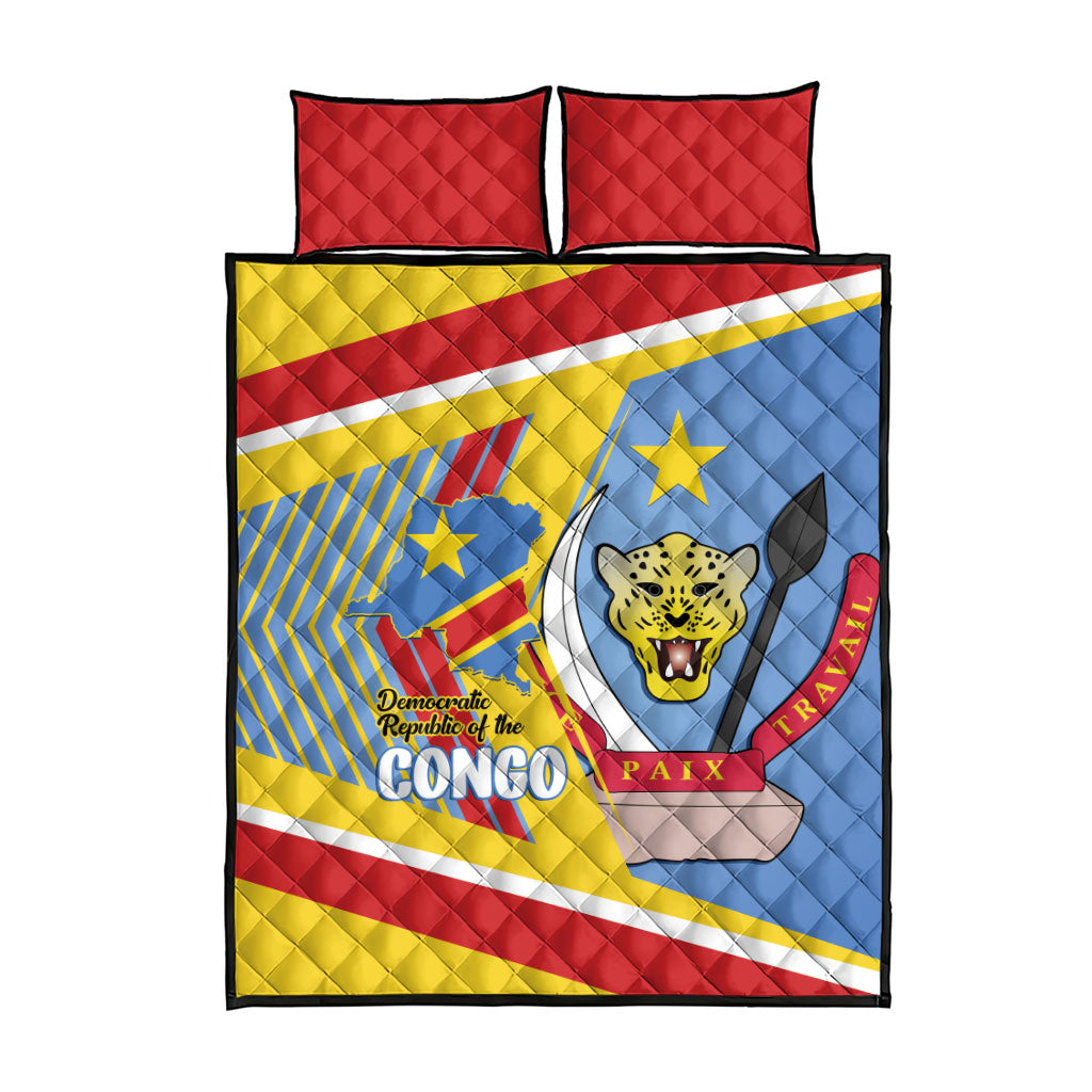 DR Congo Independence Day Quilt Bed Set Congo-Kinshasa Coat Of Arms Style