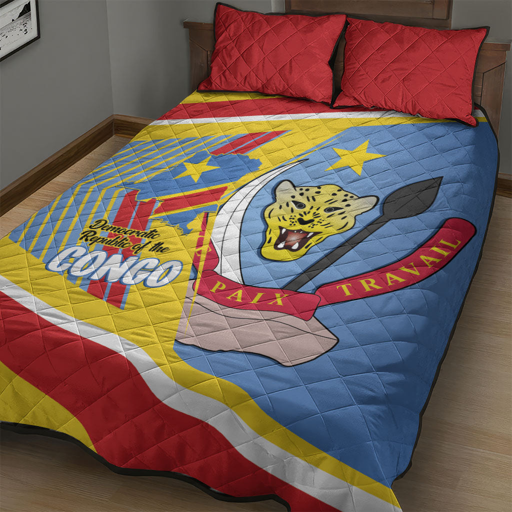 DR Congo Independence Day Quilt Bed Set Congo-Kinshasa Coat Of Arms Style