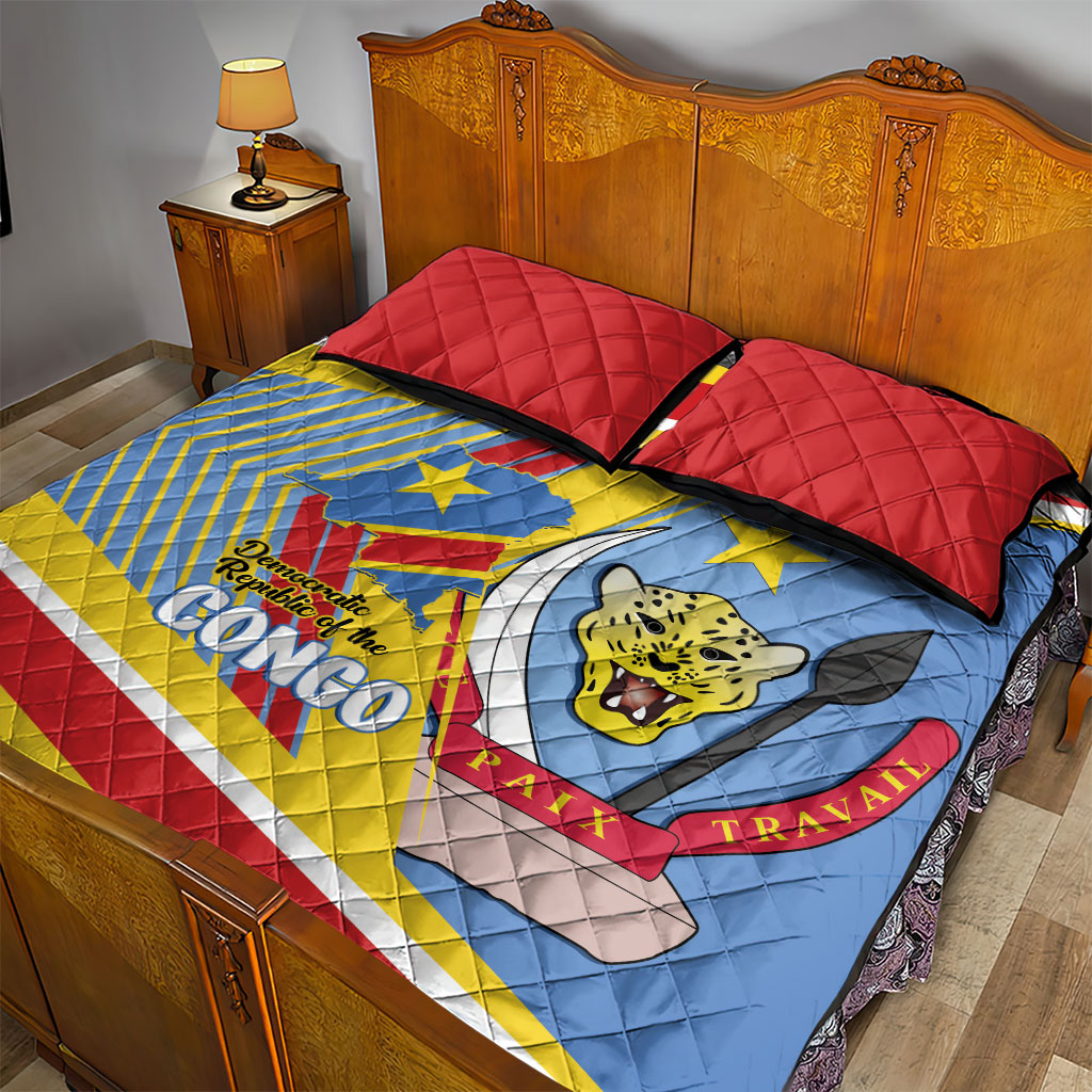DR Congo Independence Day Quilt Bed Set Congo-Kinshasa Coat Of Arms Style
