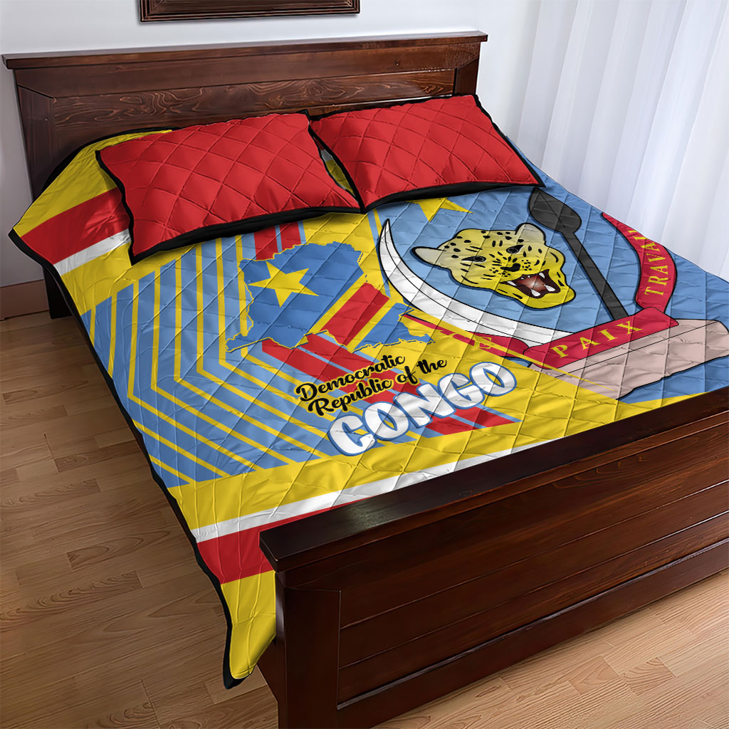DR Congo Independence Day Quilt Bed Set Congo-Kinshasa Coat Of Arms Style