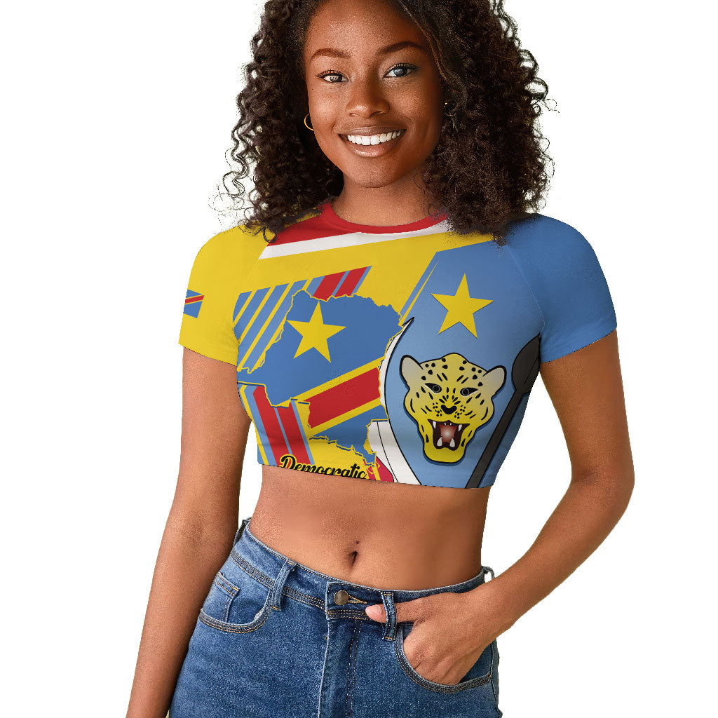 DR Congo Independence Day Personalized Raglan Cropped T shirt Congo-Kinshasa Coat Of Arms Style