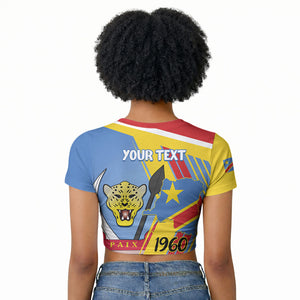 DR Congo Independence Day Personalized Raglan Cropped T shirt Congo-Kinshasa Coat Of Arms Style