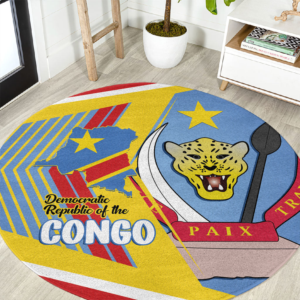 DR Congo Independence Day Round Carpet Congo-Kinshasa Coat Of Arms Style