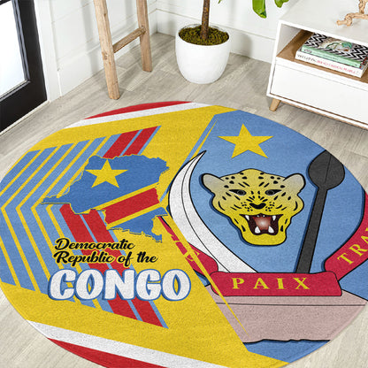 DR Congo Independence Day Round Carpet Congo-Kinshasa Coat Of Arms Style