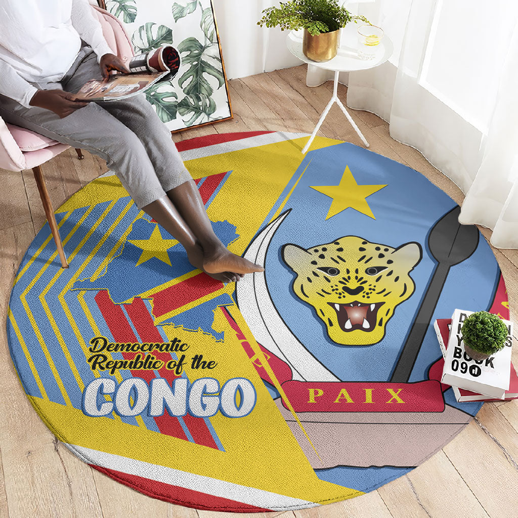 DR Congo Independence Day Round Carpet Congo-Kinshasa Coat Of Arms Style