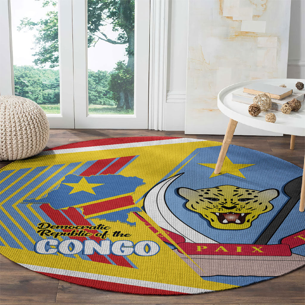 DR Congo Independence Day Round Carpet Congo-Kinshasa Coat Of Arms Style