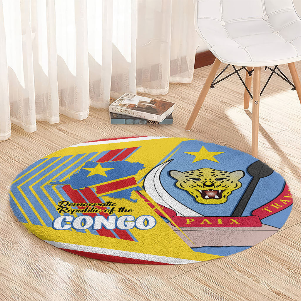 DR Congo Independence Day Round Carpet Congo-Kinshasa Coat Of Arms Style
