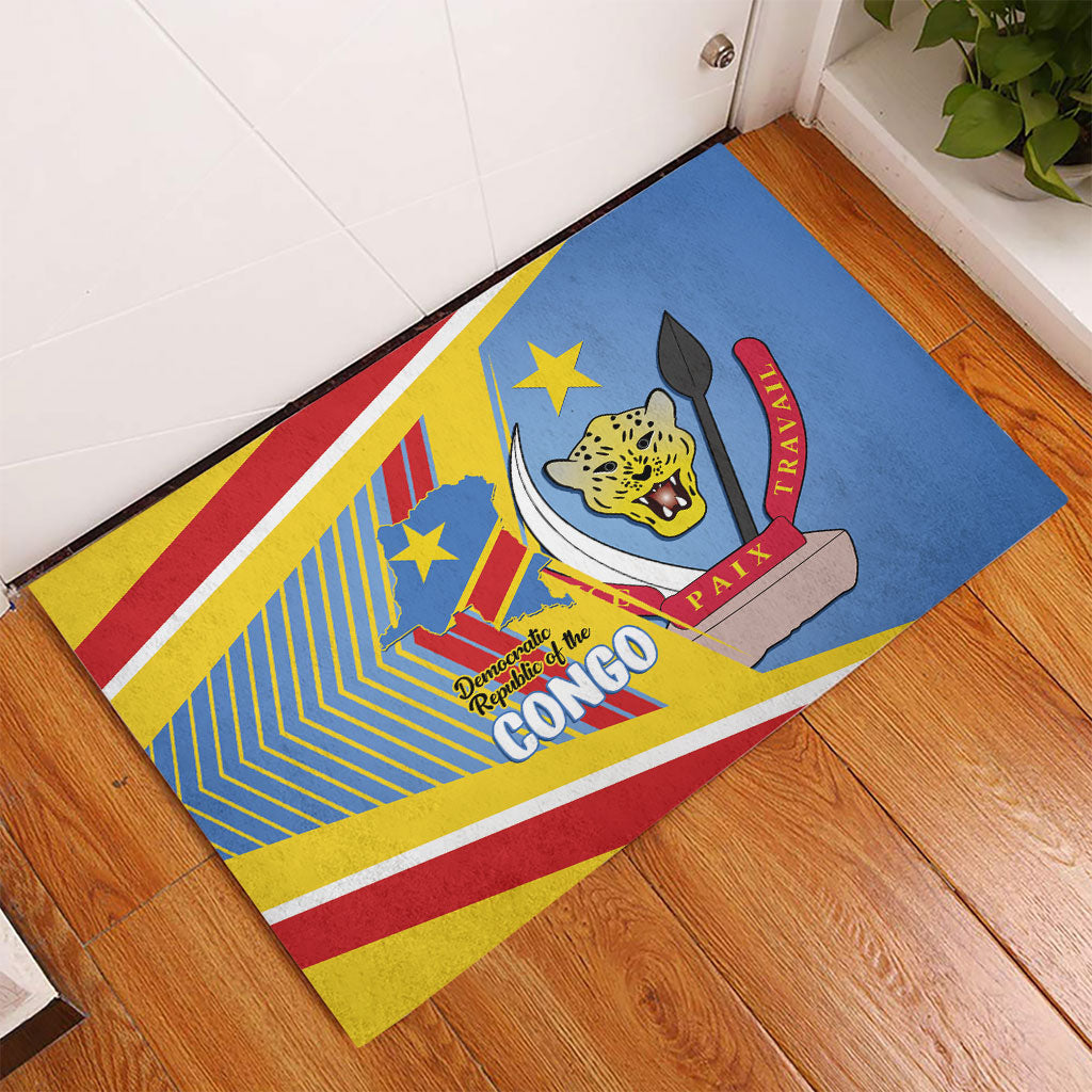DR Congo Independence Day Rubber Doormat Congo-Kinshasa Coat Of Arms Style