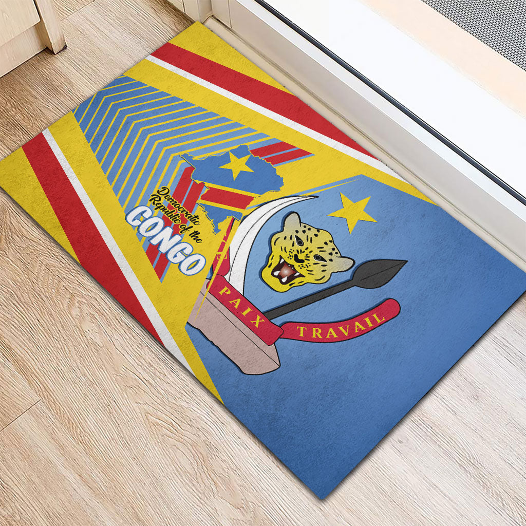 DR Congo Independence Day Rubber Doormat Congo-Kinshasa Coat Of Arms Style