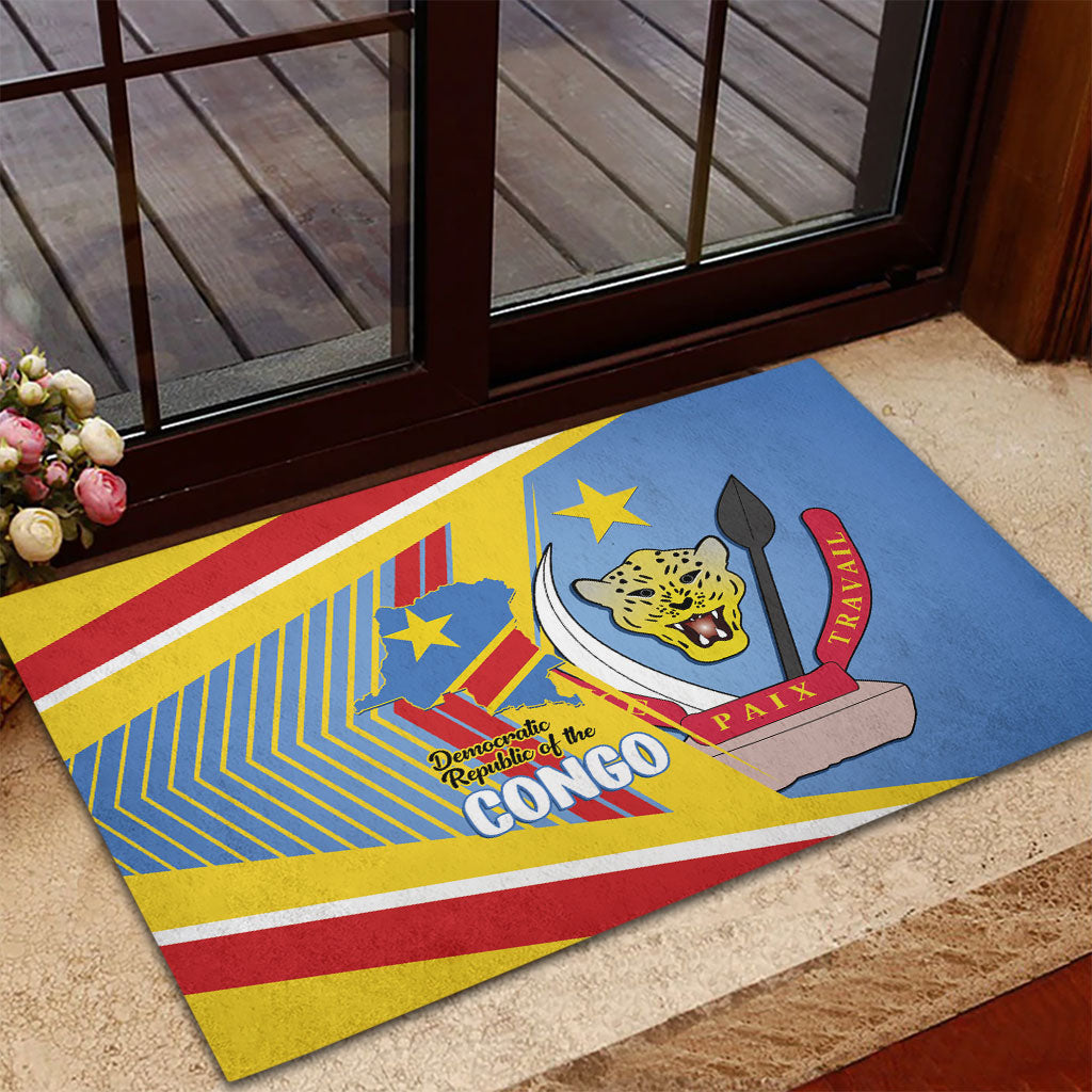 DR Congo Independence Day Rubber Doormat Congo-Kinshasa Coat Of Arms Style