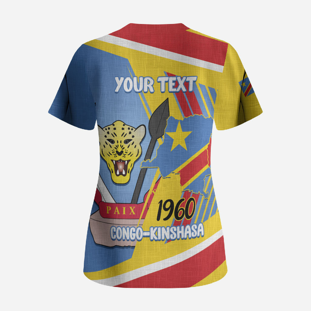 DR Congo Independence Day Personalized Scrub Top Congo-Kinshasa Coat Of Arms Style