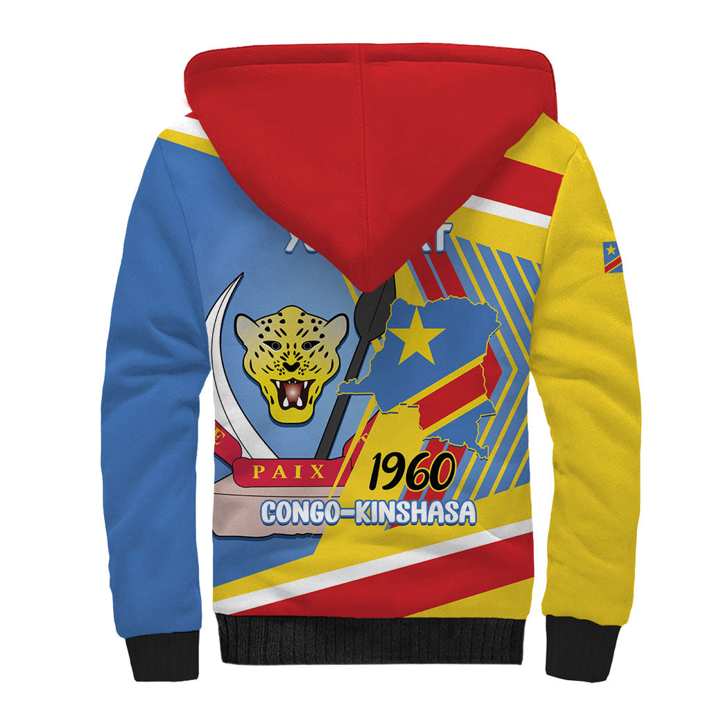 DR Congo Independence Day Personalized Sherpa Hoodie Congo-Kinshasa Coat Of Arms Style