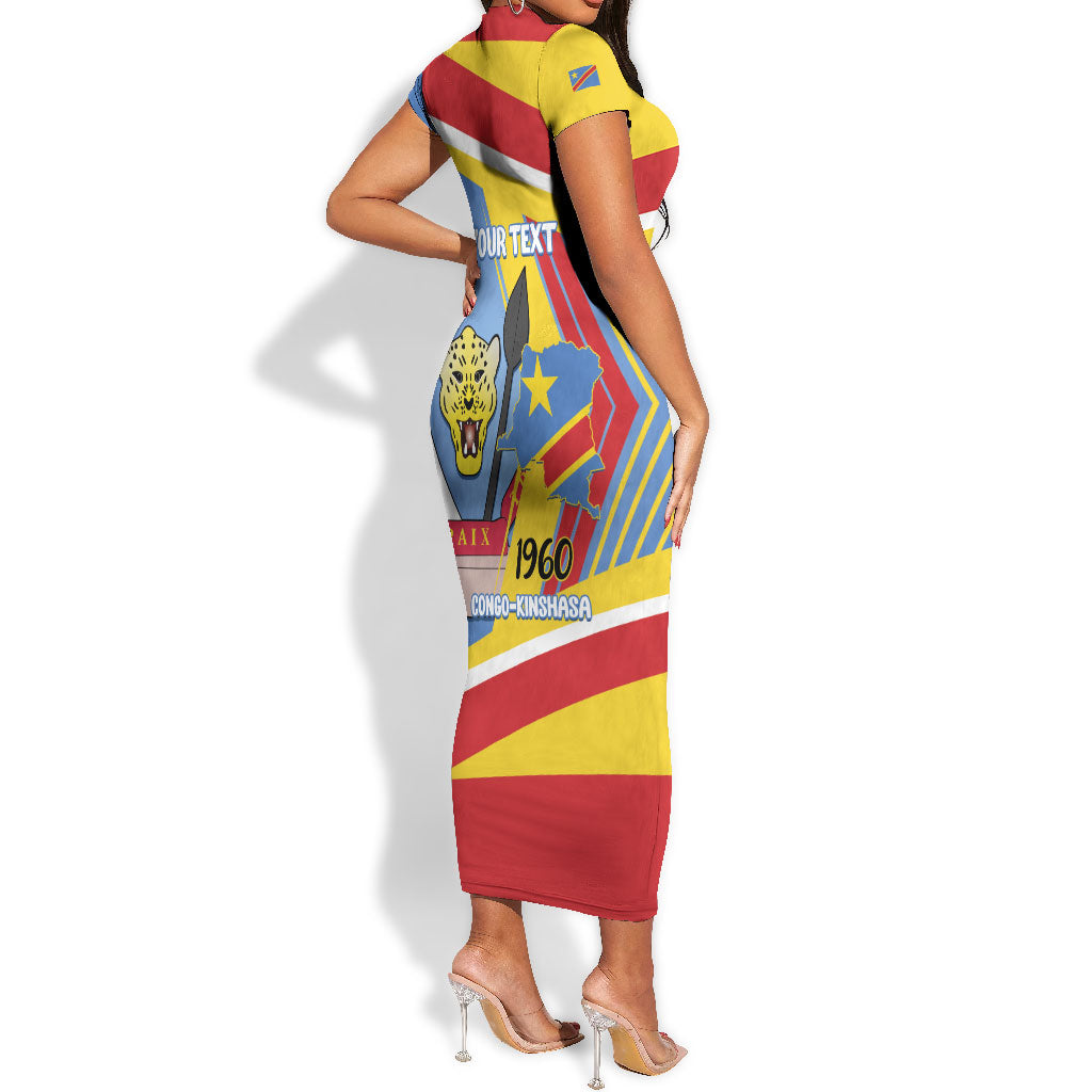 DR Congo Independence Day Personalized Short Sleeve Bodycon Dress Congo-Kinshasa Coat Of Arms Style