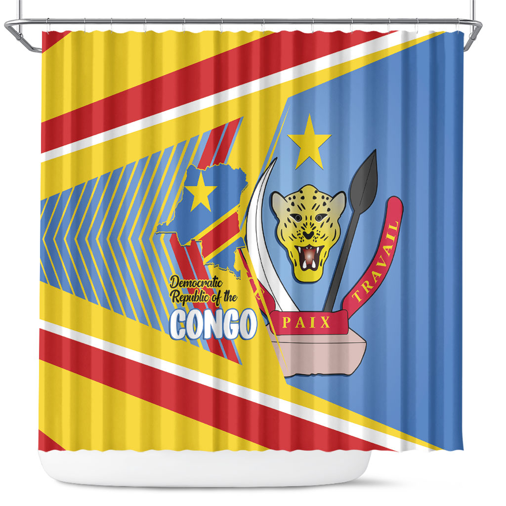 DR Congo Independence Day Shower Curtain Congo-Kinshasa Coat Of Arms Style