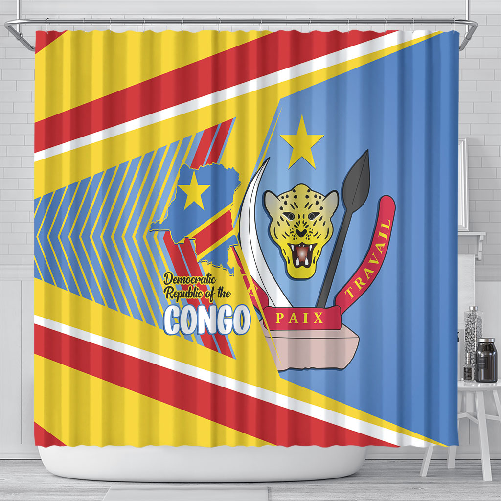 DR Congo Independence Day Shower Curtain Congo-Kinshasa Coat Of Arms Style