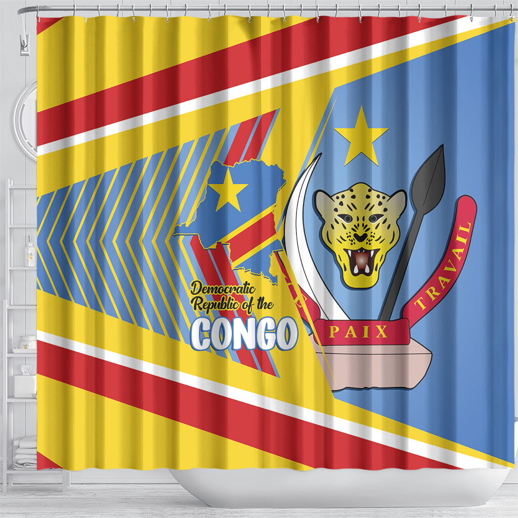 DR Congo Independence Day Shower Curtain Congo-Kinshasa Coat Of Arms Style