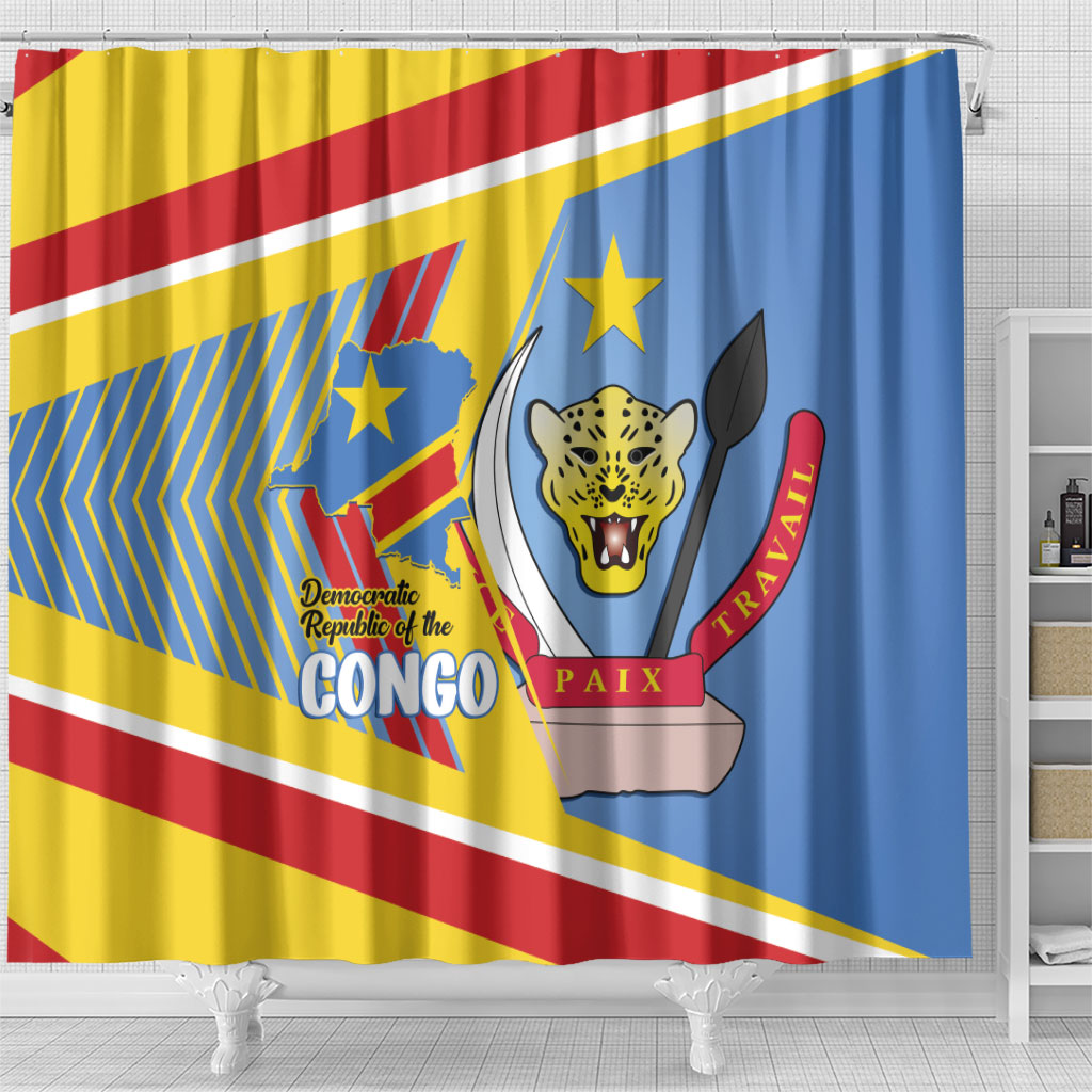 DR Congo Independence Day Shower Curtain Congo-Kinshasa Coat Of Arms Style