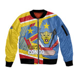 DR Congo Independence Day Personalized Sleeve Zip Bomber Jacket Congo-Kinshasa Coat Of Arms Style