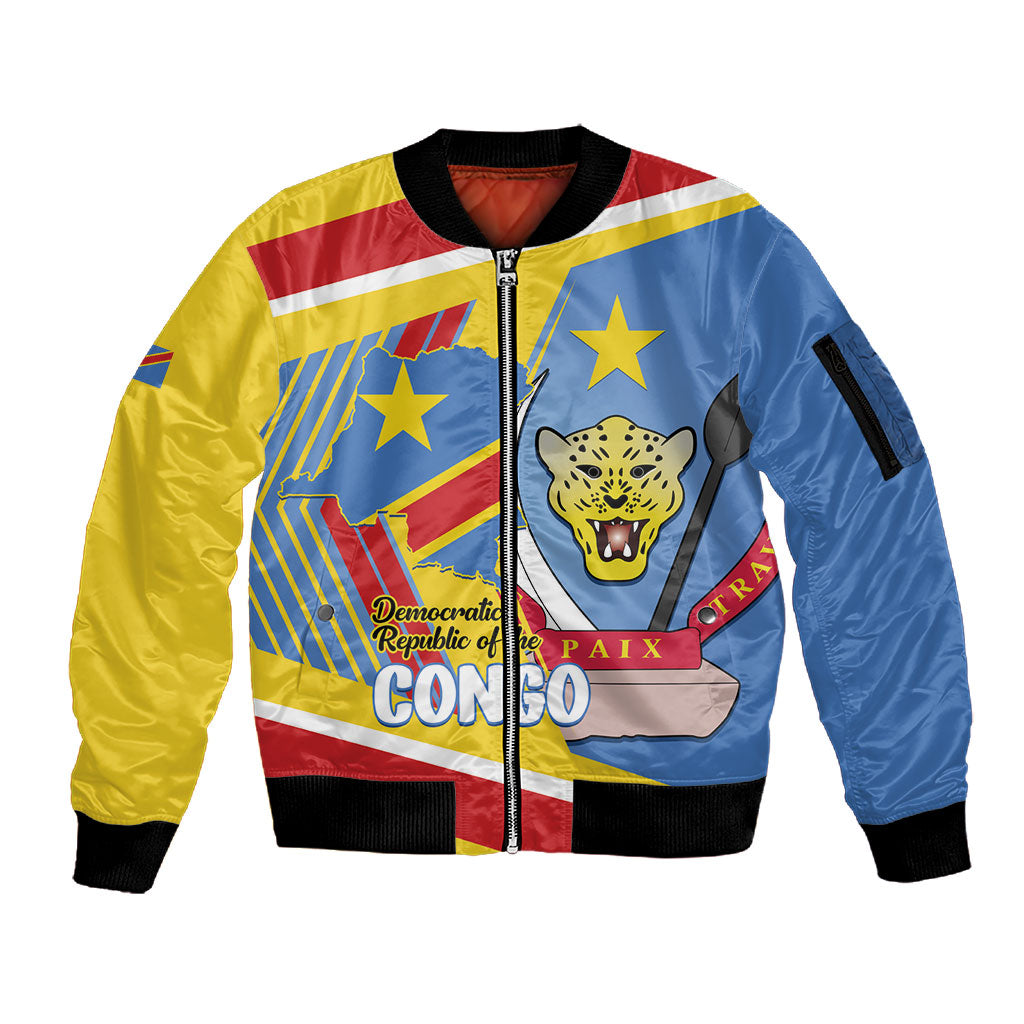 DR Congo Independence Day Personalized Sleeve Zip Bomber Jacket Congo-Kinshasa Coat Of Arms Style