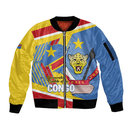 DR Congo Independence Day Personalized Sleeve Zip Bomber Jacket Congo-Kinshasa Coat Of Arms Style