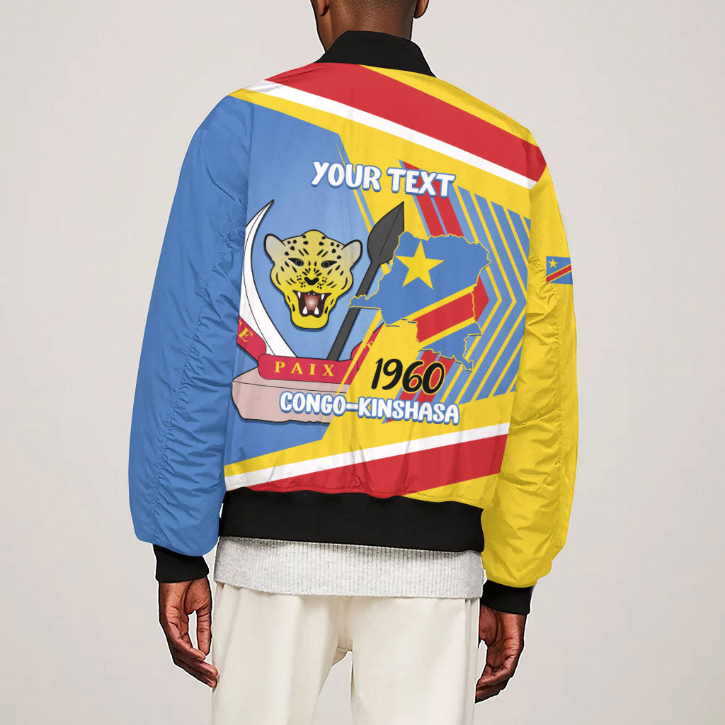 DR Congo Independence Day Personalized Sleeve Zip Bomber Jacket Congo-Kinshasa Coat Of Arms Style