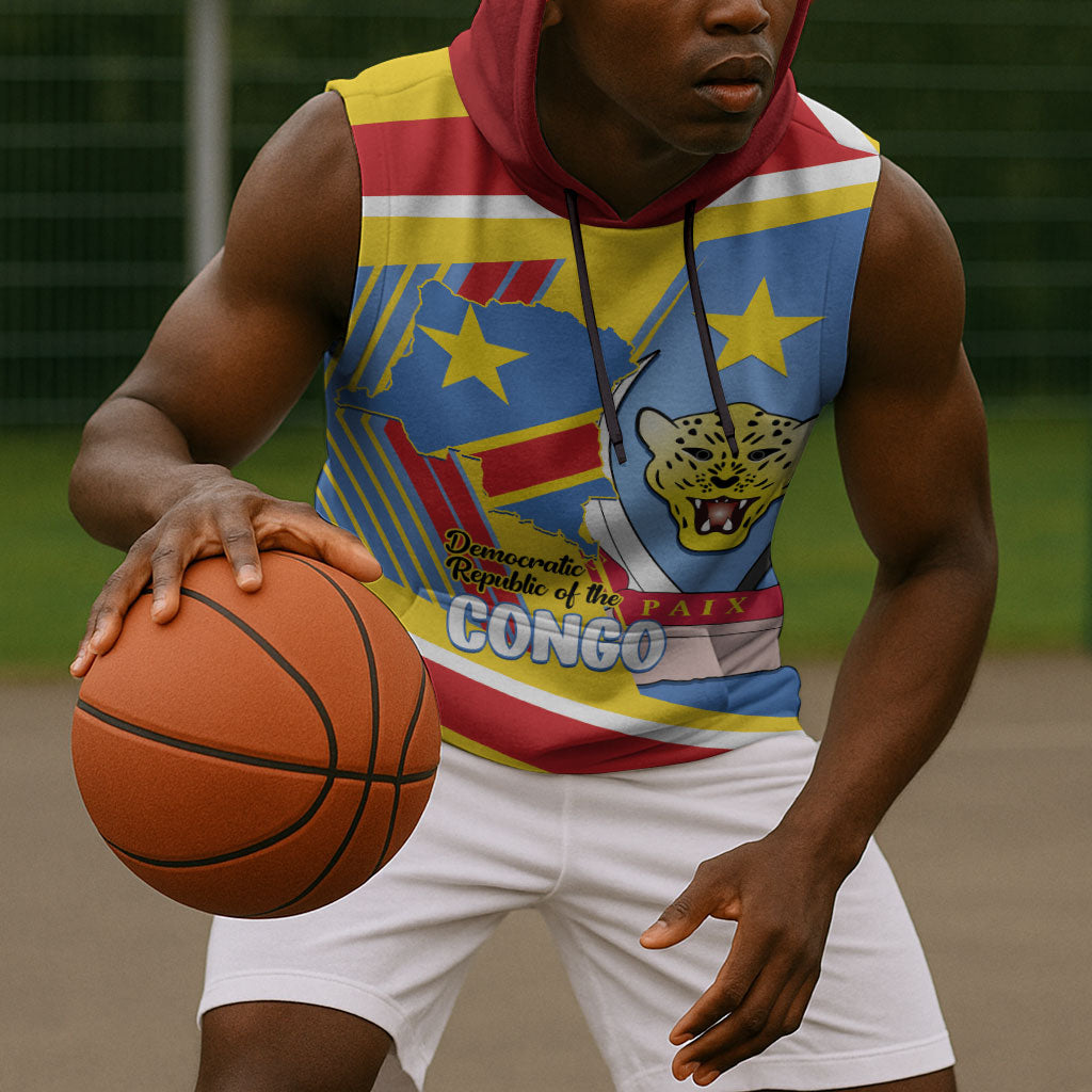 DR Congo Independence Day Personalized Sleeveless Hoodie Congo-Kinshasa Coat Of Arms Style