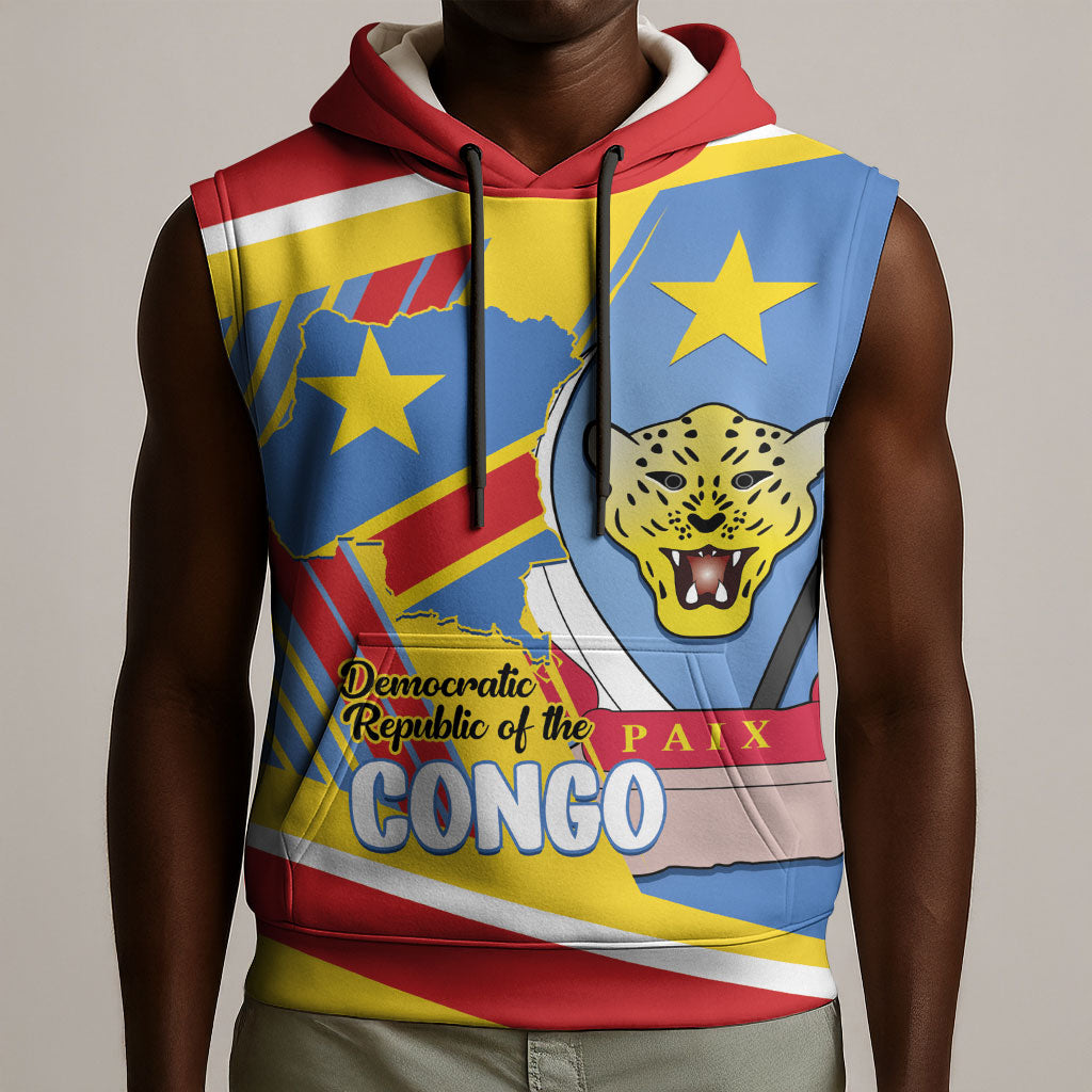 DR Congo Independence Day Personalized Sleeveless Hoodie Congo-Kinshasa Coat Of Arms Style