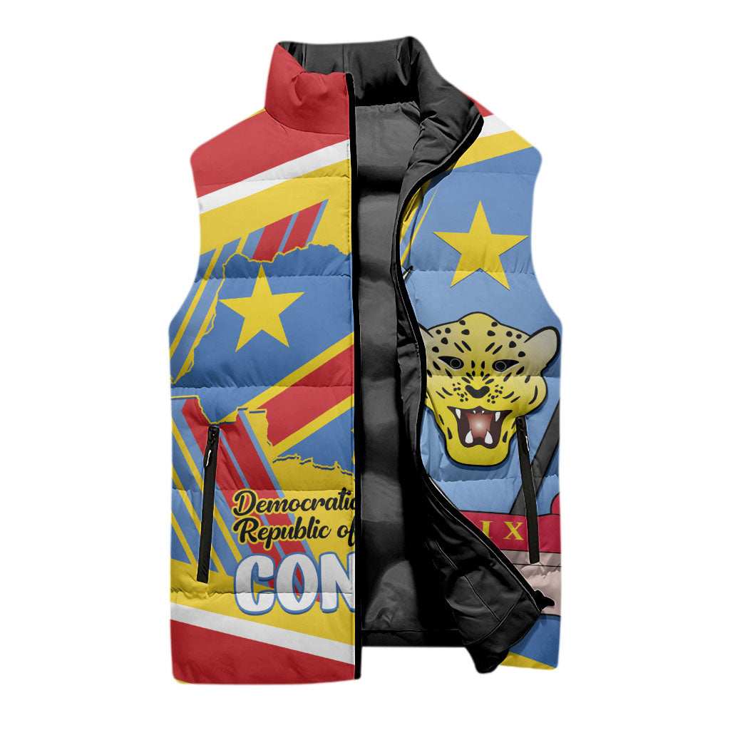 DR Congo Independence Day Personalized Sleeveless Puffer Jacket Congo-Kinshasa Coat Of Arms Style