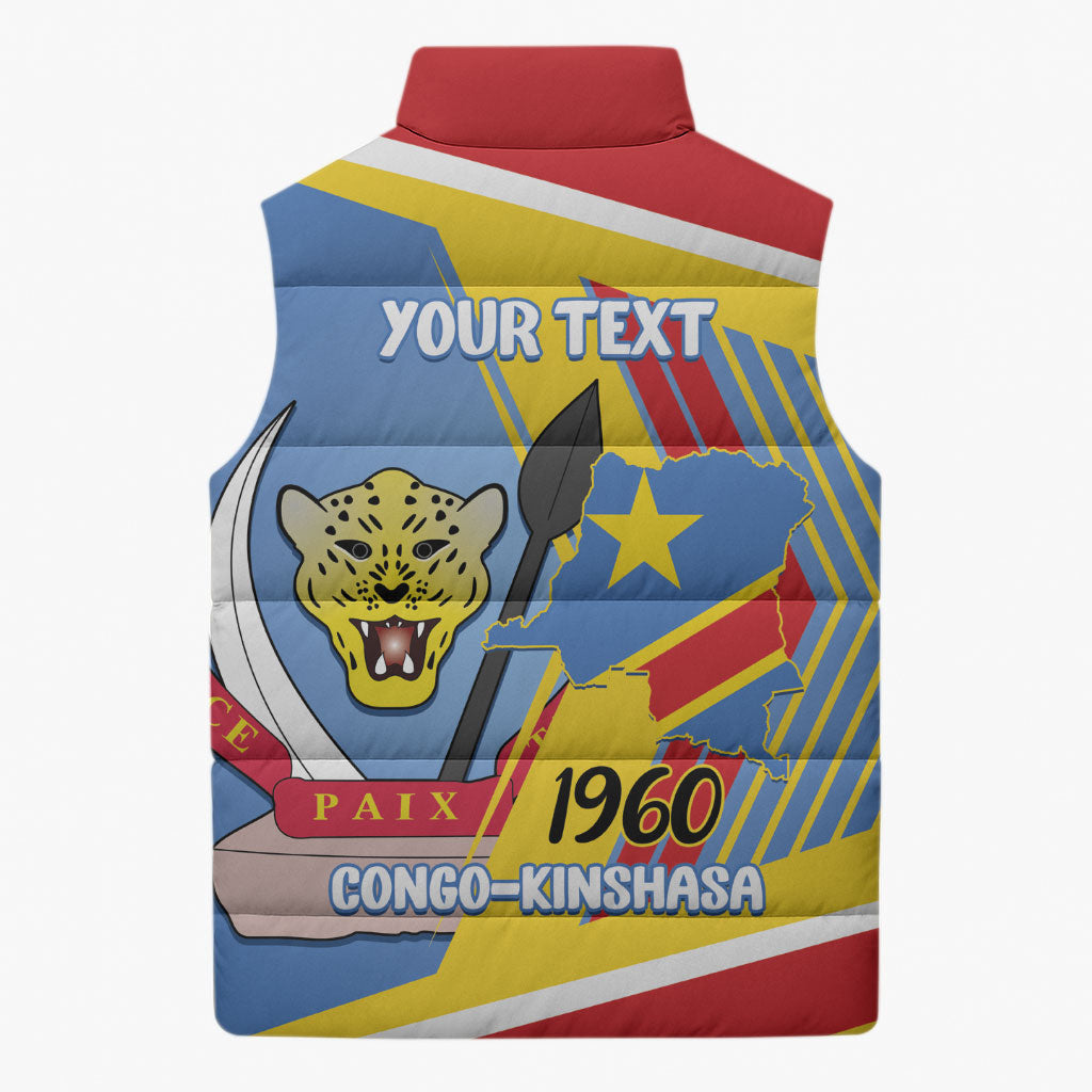 DR Congo Independence Day Personalized Sleeveless Puffer Jacket Congo-Kinshasa Coat Of Arms Style
