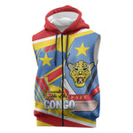 DR Congo Independence Day Personalized Sleeveless Zip Hoodie Congo-Kinshasa Coat Of Arms Style