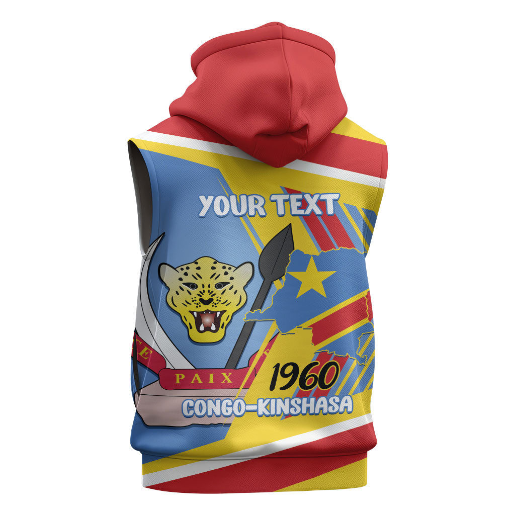 DR Congo Independence Day Personalized Sleeveless Zip Hoodie Congo-Kinshasa Coat Of Arms Style