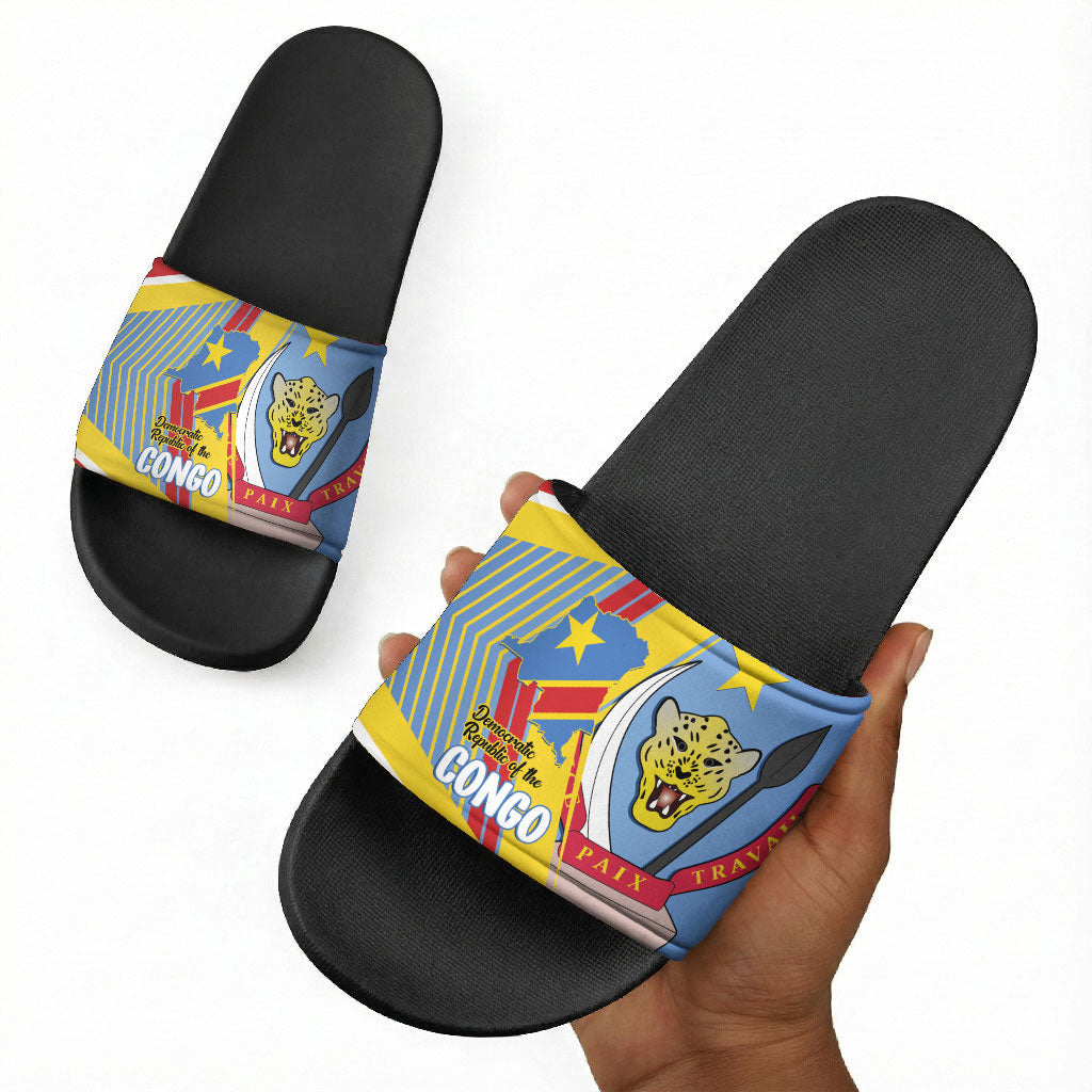 DR Congo Independence Day Slide Sandals Congo-Kinshasa Coat Of Arms Style