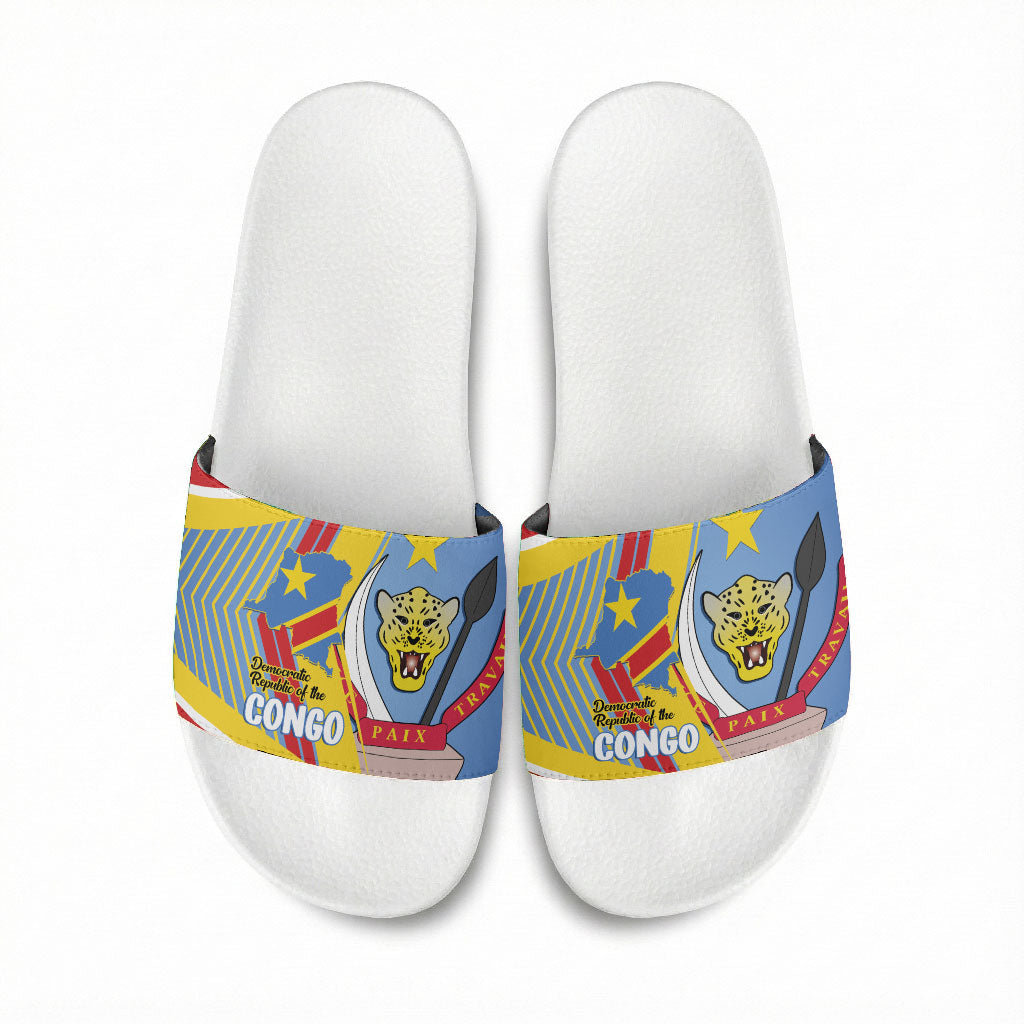 DR Congo Independence Day Slide Sandals Congo-Kinshasa Coat Of Arms Style
