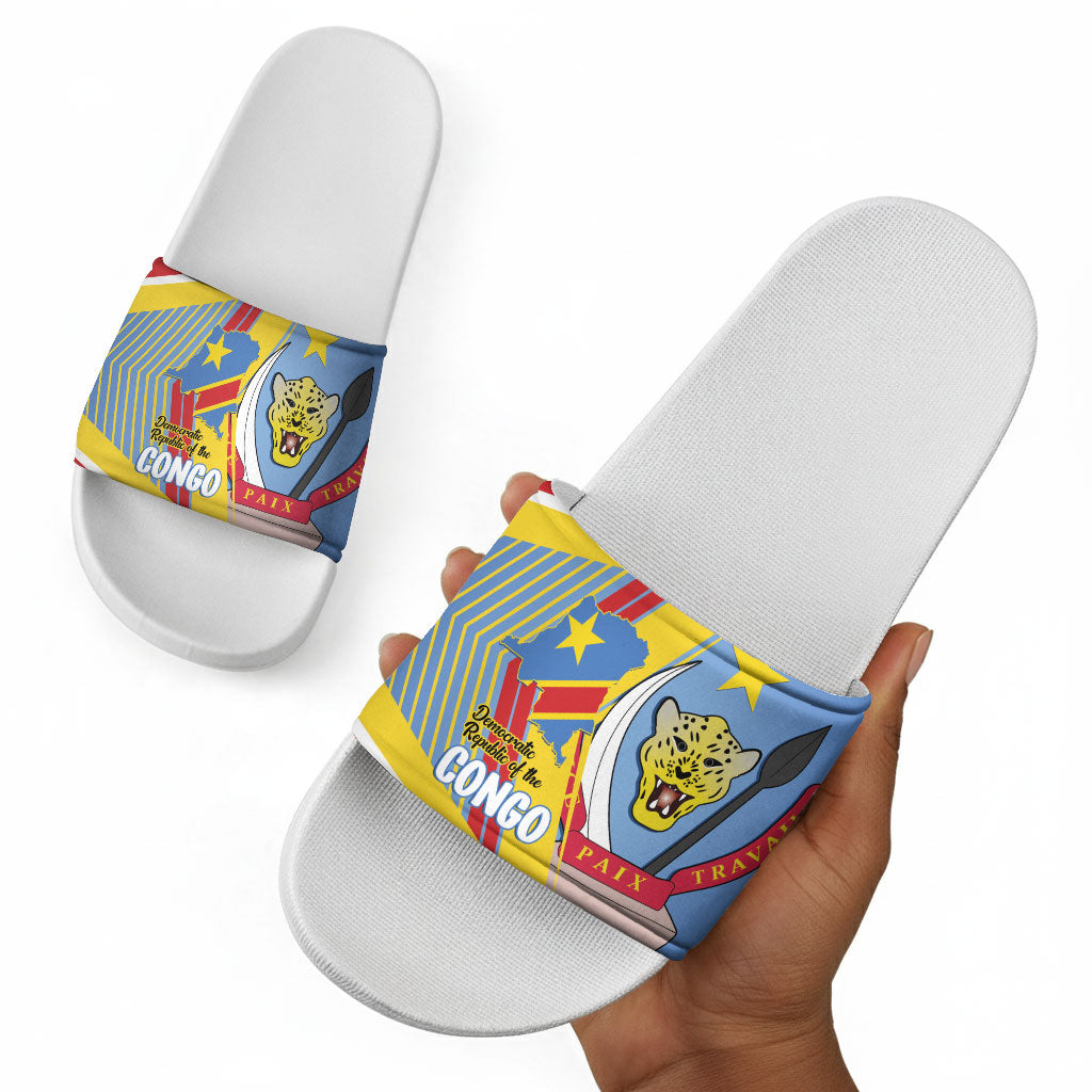 DR Congo Independence Day Slide Sandals Congo-Kinshasa Coat Of Arms Style