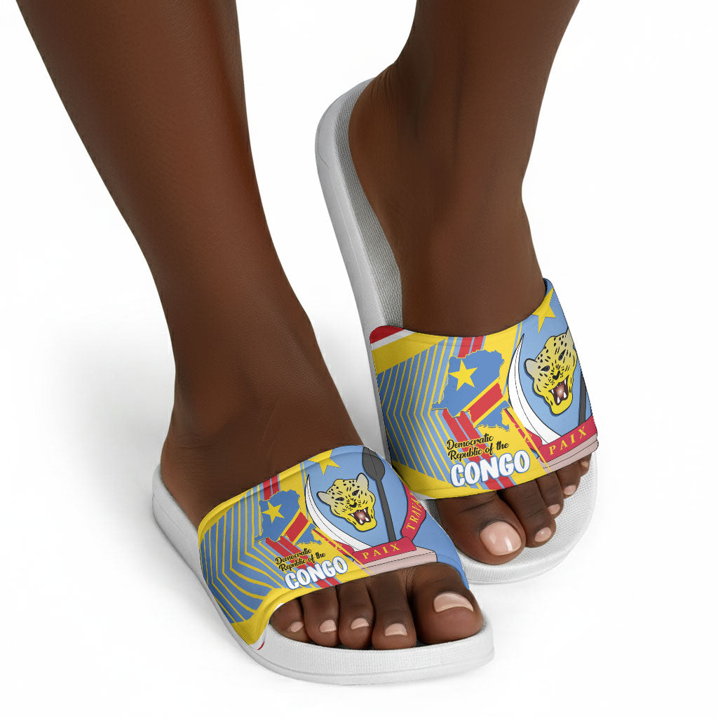 DR Congo Independence Day Slide Sandals Congo-Kinshasa Coat Of Arms Style