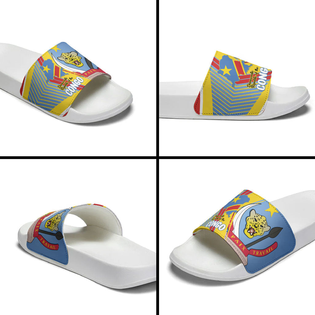 DR Congo Independence Day Slide Sandals Congo-Kinshasa Coat Of Arms Style