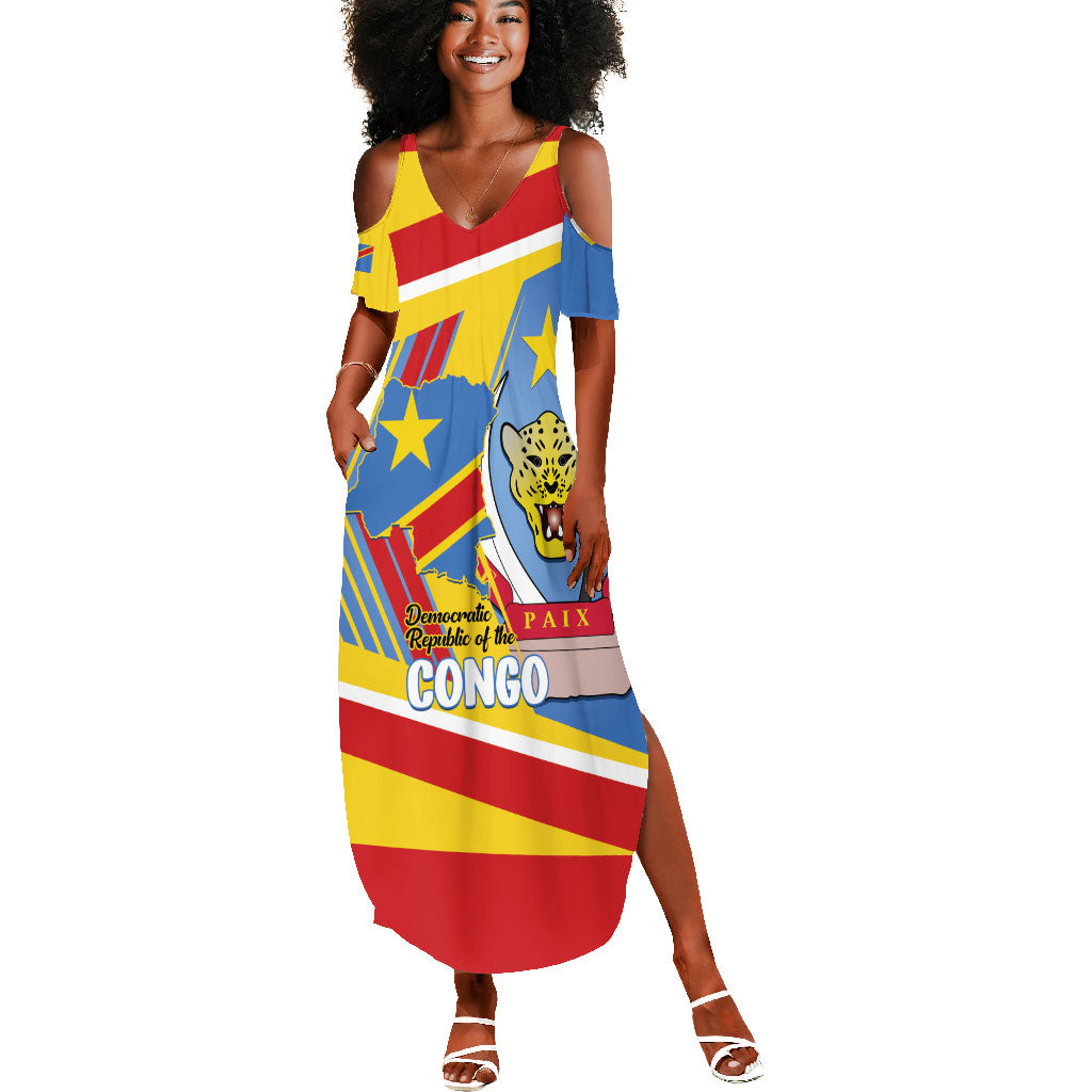 DR Congo Independence Day Personalized Summer Maxi Dress Congo-Kinshasa Coat Of Arms Style