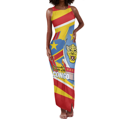 DR Congo Independence Day Personalized Tank Maxi Dress Congo-Kinshasa Coat Of Arms Style