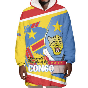DR Congo Independence Day Personalized Wearable Blanket Hoodie Congo-Kinshasa Coat Of Arms Style