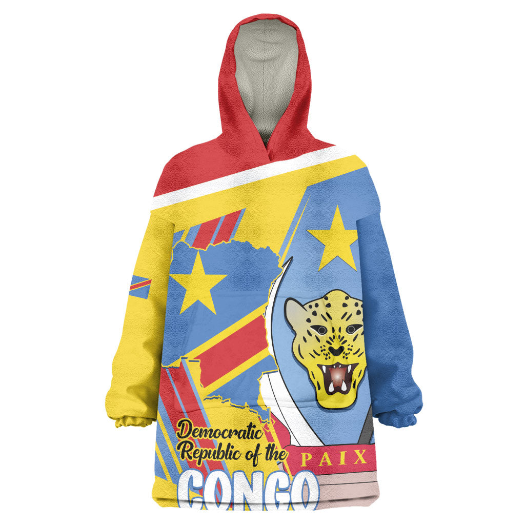 DR Congo Independence Day Personalized Wearable Blanket Hoodie Congo-Kinshasa Coat Of Arms Style
