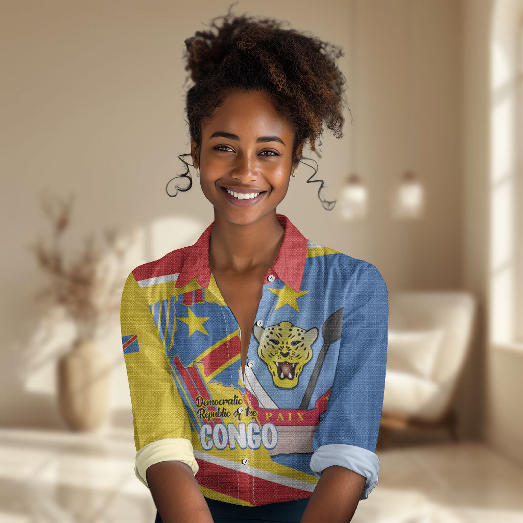 DR Congo Independence Day Personalized Women Casual Shirt Congo-Kinshasa Coat Of Arms Style
