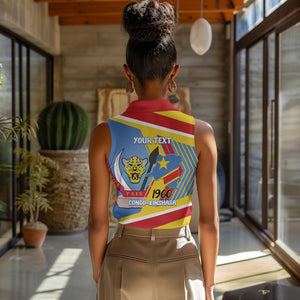 DR Congo Independence Day Personalized Women Sleeveless Polo Shirt Congo-Kinshasa Coat Of Arms Style