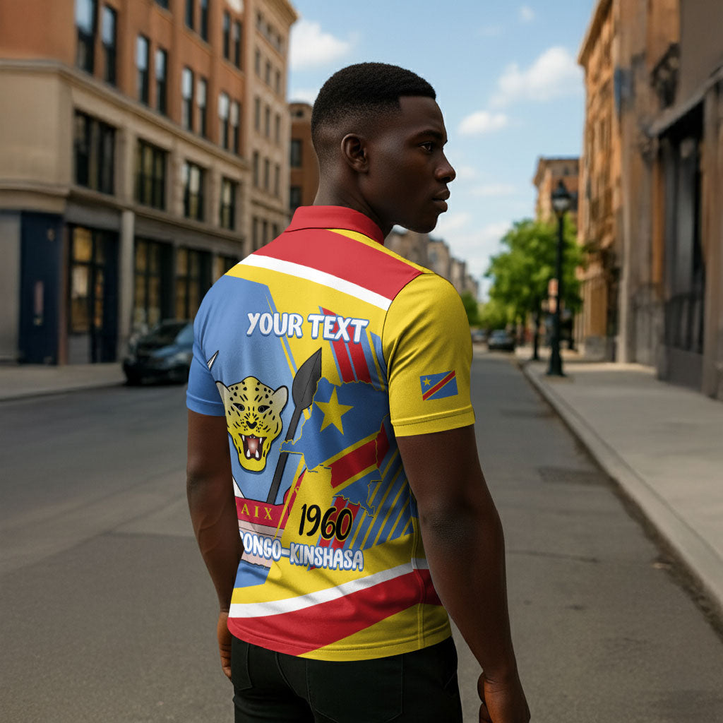 DR Congo Independence Day Personalized Zipper Polo Shirt Congo-Kinshasa Coat Of Arms Style