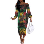 Jamaica Reggae Festival Off The Shoulder Long Sleeve Dress One Love Rastafari Culture - African Pride