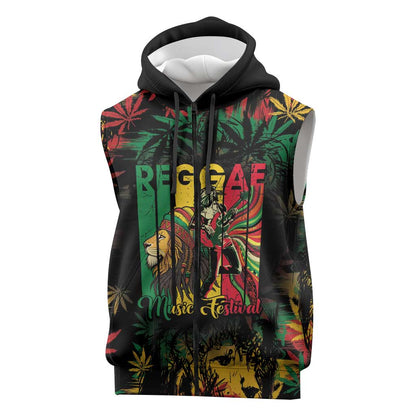 Jamaica Reggae Festival Sleeveless Zip Hoodie One Love Rastafari Culture - African Pride