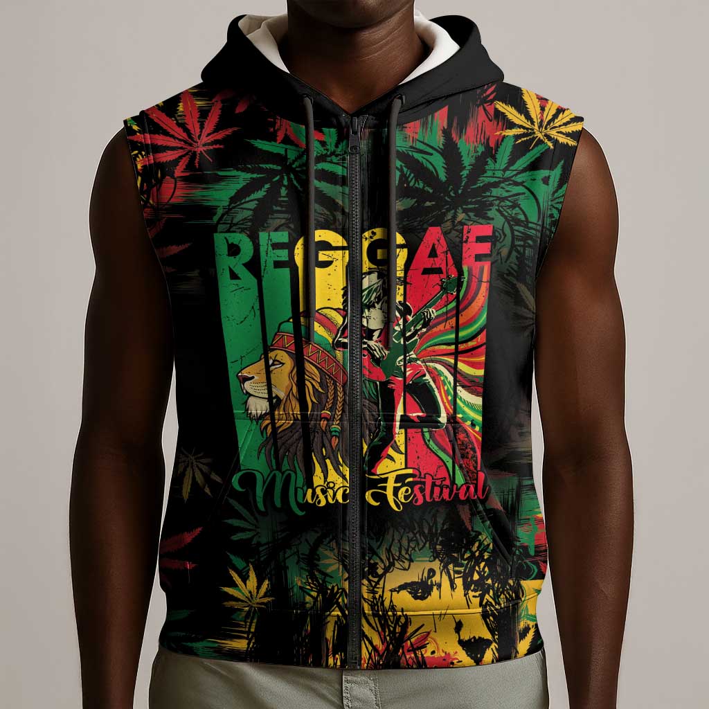 Jamaica Reggae Festival Sleeveless Zip Hoodie One Love Rastafari Culture - African Pride