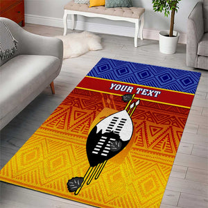 Personalised Eswatini Independence Day Area Rug Swaziland Nguni Shield Gradient African Pattern