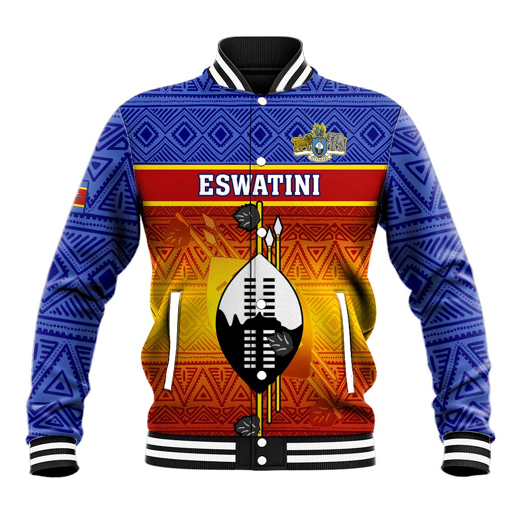 Personalised Eswatini Independence Day Baseball Jacket Swaziland Nguni Shield Gradient African Pattern LT14