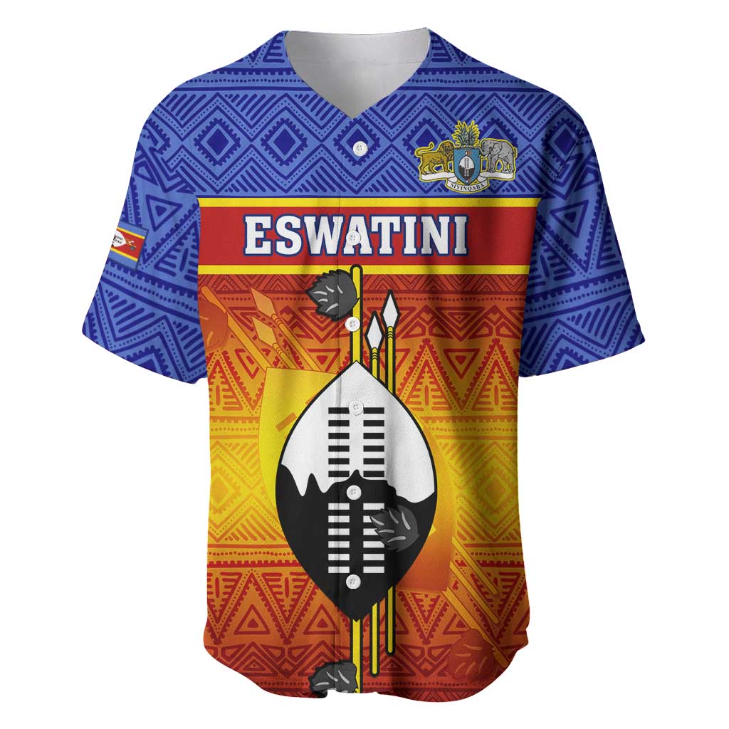 Personalised Eswatini Independence Day Baseball Jersey Swaziland Nguni Shield Gradient African Pattern